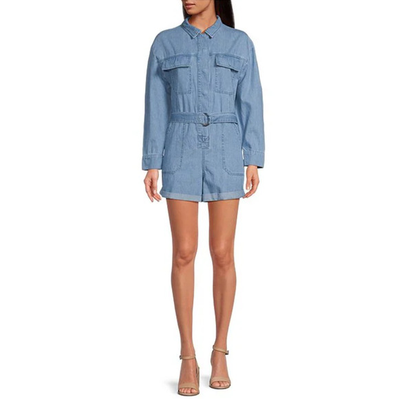 Gianni Bini Charlie Denim Button Down Long Sleeve Jean Romper Womens Size 12 - Picture 1 of 8